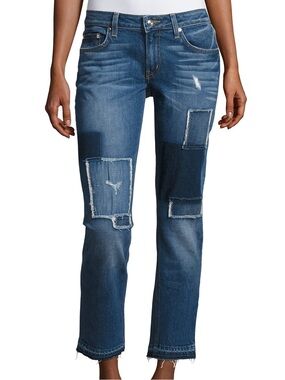 Derek Lam 10 Crosby Mila Patchwork Mid Rise Slim Boyfriend Jeans, Blue – Size 30